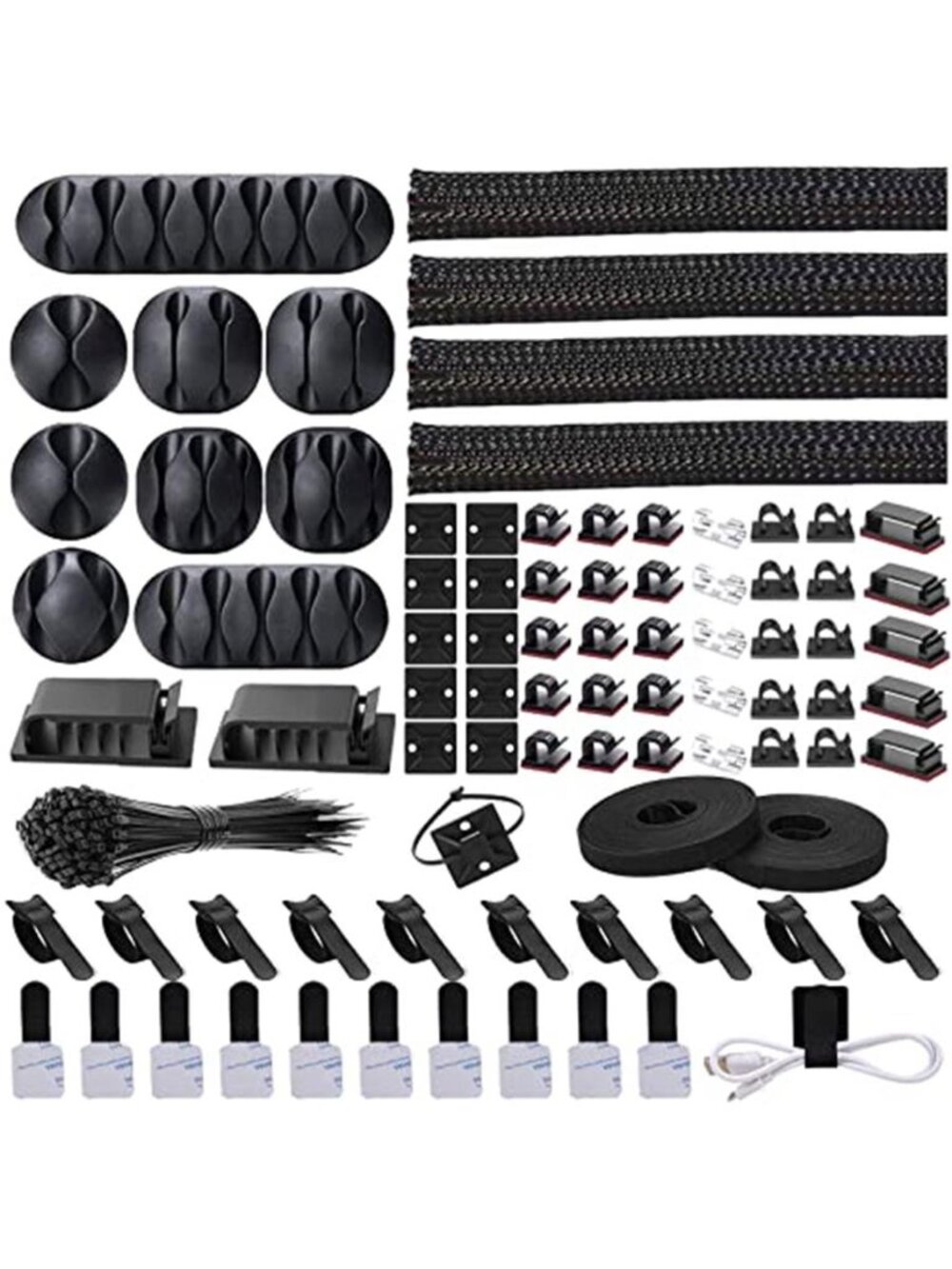 Cable Management Organizer Kit Cord Clips Ties Wire Sleeve Desk Office Car Home